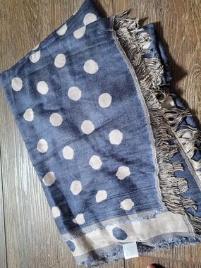 Navy Blue Polka Dot Fringe Scarf